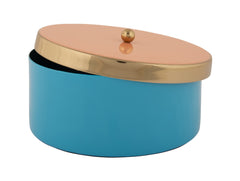 Present Time - Scatola Portaoggetti Funky &Oslash;16 CM in Metallo Azurro con Coperchio Pesca e Oro - PT4253BL