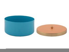 Present Time - Scatola Portaoggetti Funky &Oslash;16 CM in Metallo Azurro con Coperchio Pesca e Oro - PT4253BL