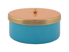 Present Time - Scatola Portaoggetti Funky &Oslash;16 CM in Metallo Azurro con Coperchio Pesca e Oro - PT4253BL