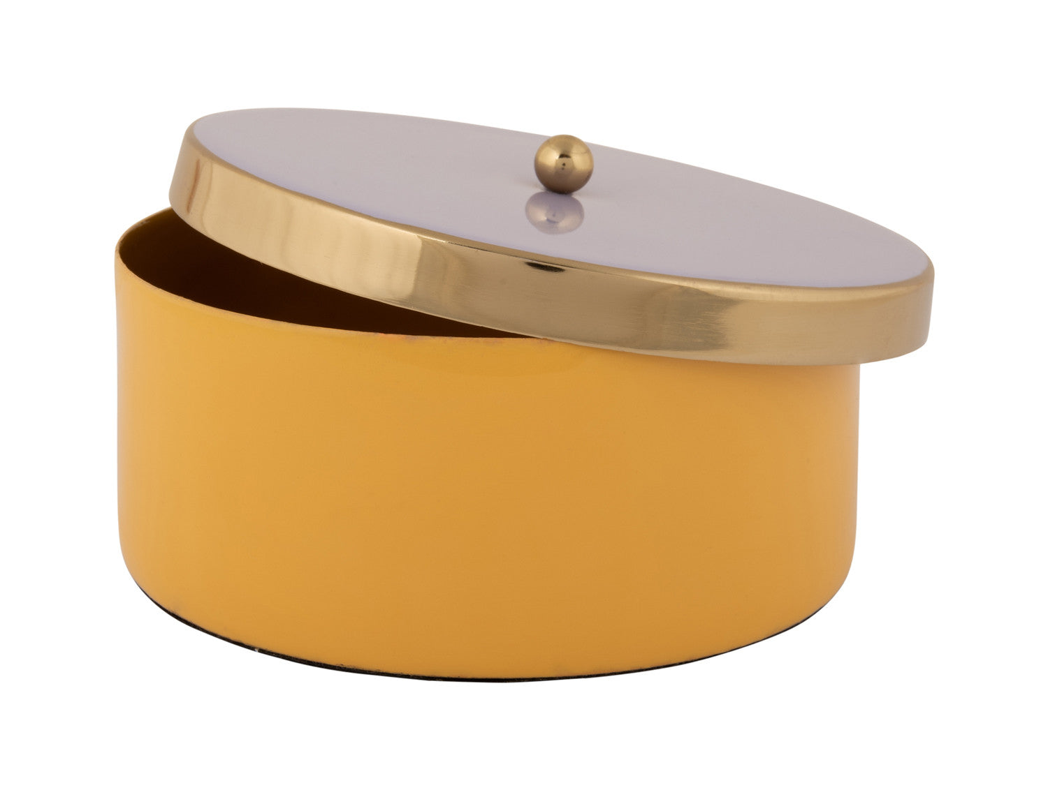 Present Time - Scatola Portaoggetti Funky &Oslash;16 CM in Metallo Giallo con Coperchio Lilla e Oro - PT4253BY