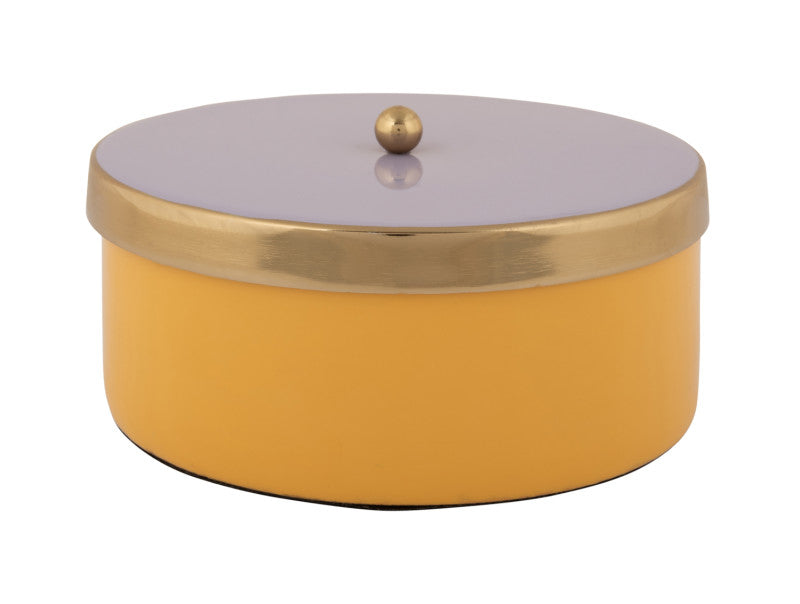 Present Time - Scatola Portaoggetti Funky &Oslash;16 CM in Metallo Giallo con Coperchio Lilla e Oro - PT4253BY
