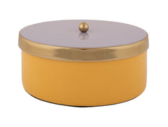 Present Time - Scatola Portaoggetti Funky &Oslash;16 CM in Metallo Giallo con Coperchio Lilla e Oro - PT4253BY