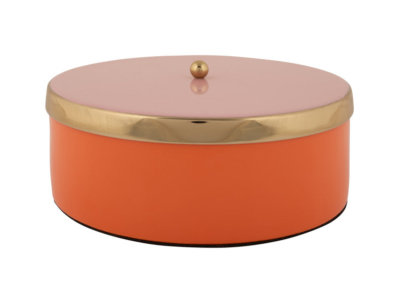 Present Time - Scatola Portaoggetti Funky &Oslash;20,5 CM in Metallo Arancione con Coperchio Rosa e Oro - PT4254OR
