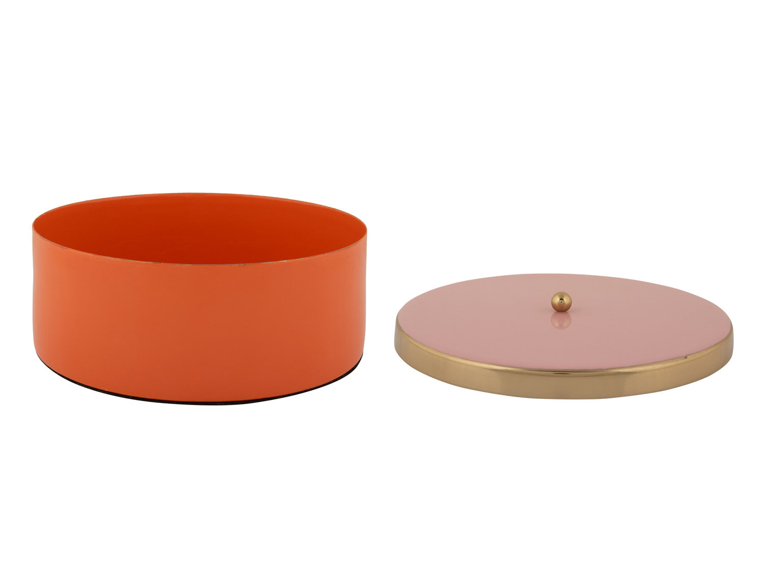 Present Time - Scatola Portaoggetti Funky &Oslash;20,5 CM in Metallo Arancione con Coperchio Rosa e Oro - PT4254OR