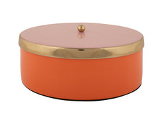 Present Time - Scatola Portaoggetti Funky &Oslash;20,5 CM in Metallo Arancione con Coperchio Rosa e Oro - PT4254OR