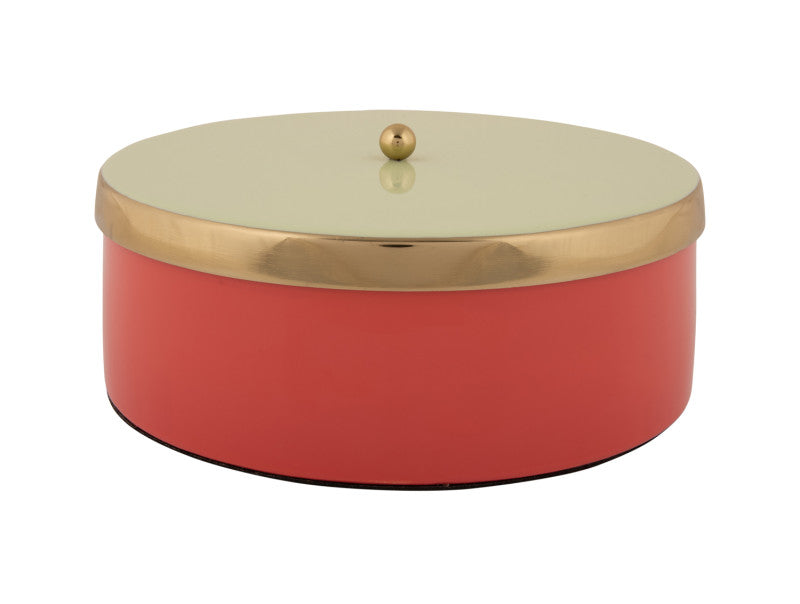 Present Time - Scatola Portaoggetti Funky &Oslash;20,5 CM in Metallo Rosso con Coperchio verde e Oro - PT4254RD