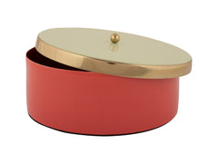Present Time - Scatola Portaoggetti Funky &Oslash;20,5 CM in Metallo Rosso con Coperchio verde e Oro - PT4254RD