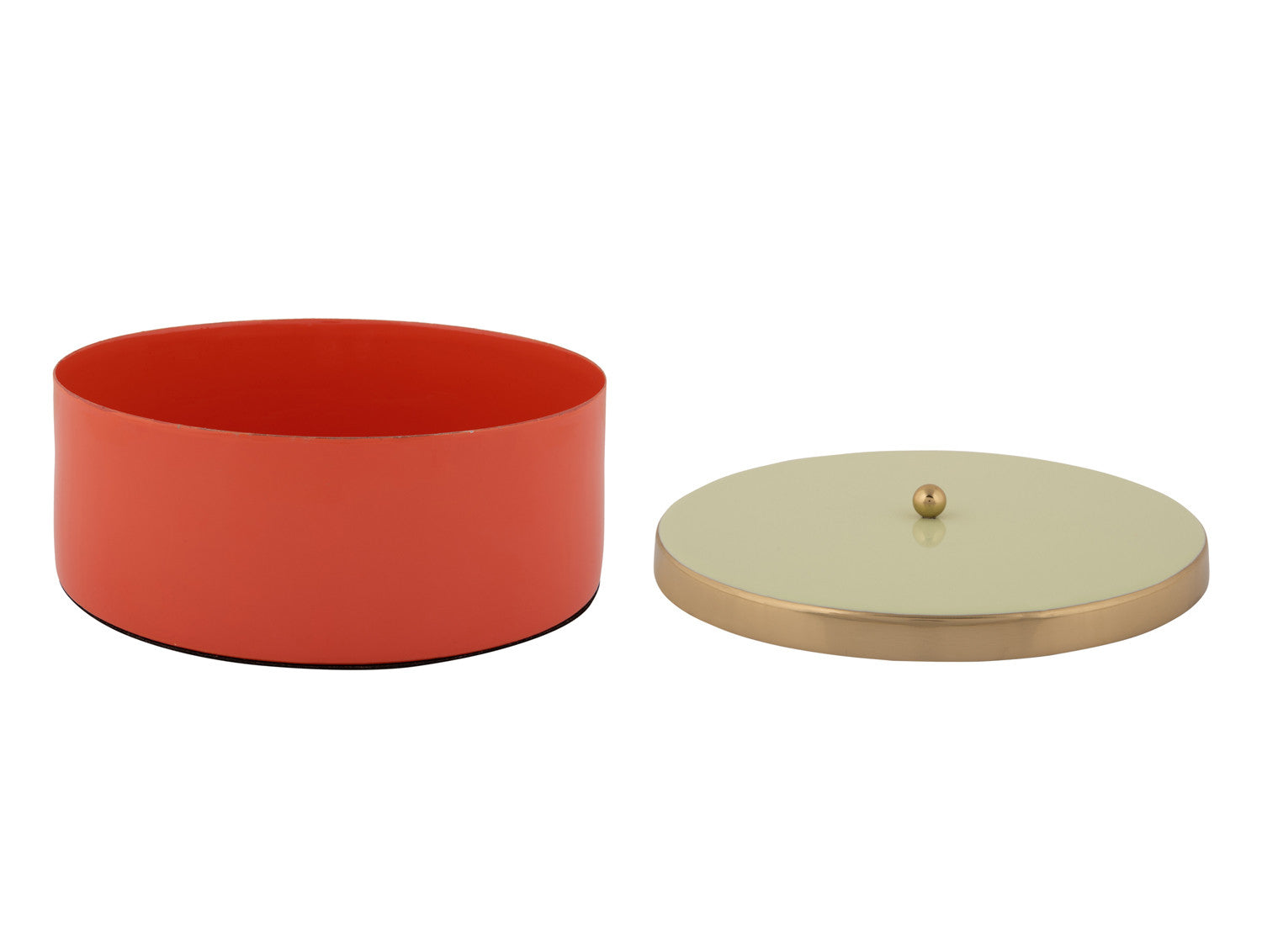 Present Time - Scatola Portaoggetti Funky &Oslash;20,5 CM in Metallo Rosso con Coperchio verde e Oro - PT4254RD