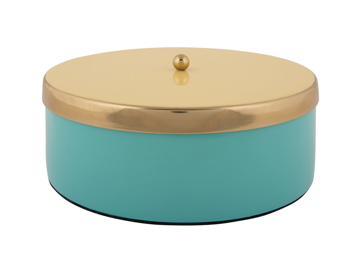 Present Time - Scatola Portaoggetti Funky &Oslash;20,5 CM in Metallo Turchese con Coperchio Giallo e Oro - PT4254BL