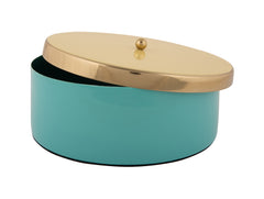 Present Time - Scatola Portaoggetti Funky &Oslash;20,5 CM in Metallo Turchese con Coperchio Giallo e Oro - PT4254BL