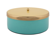 Present Time - Scatola Portaoggetti Funky &Oslash;20,5 CM in Metallo Turchese con Coperchio Giallo e Oro - PT4254BL