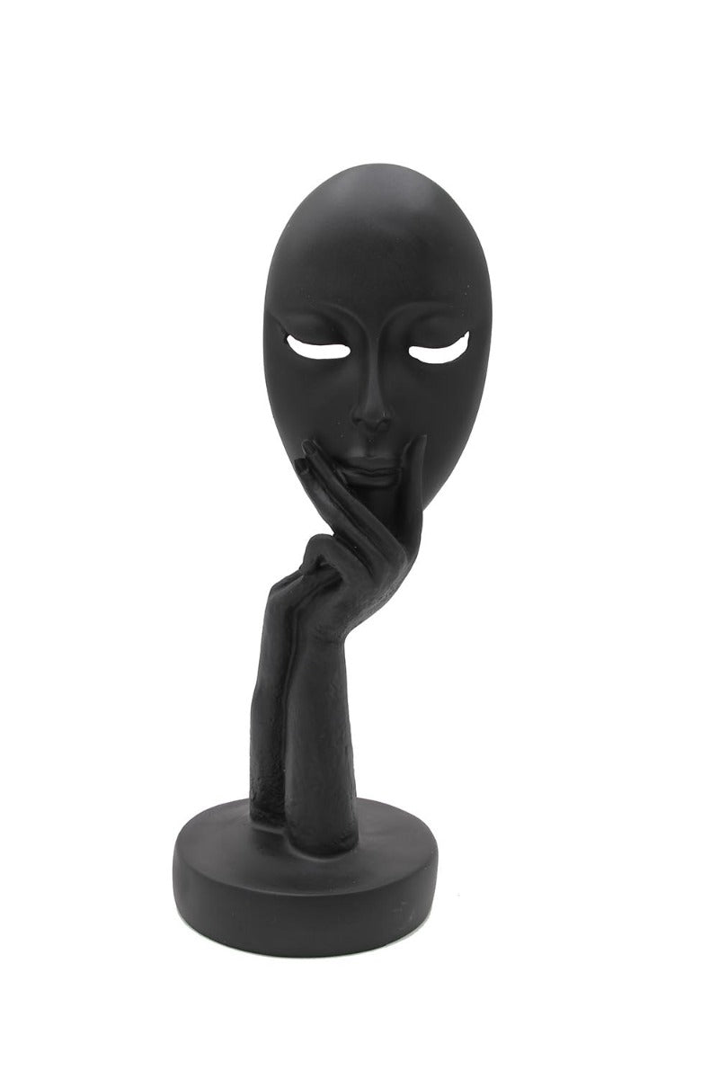Scultura Maschera Nera su Mani H29 in Resina - Z074-75N-S