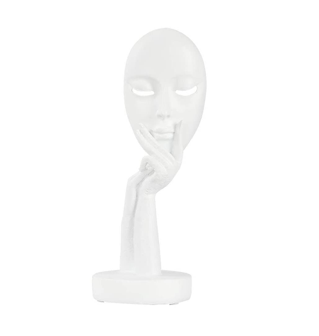 Scultura Maschera Bianca su Mani H29 in Resina - Z074-75B-S