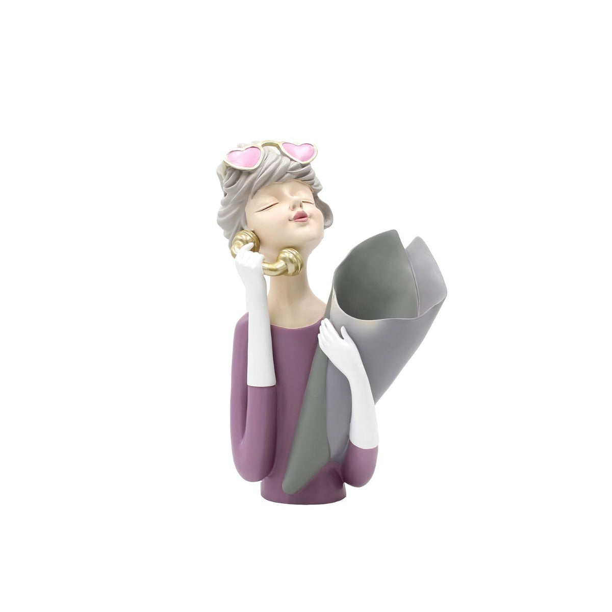 Scultura Mezzo Busto Donna Portafiori con Cornetta Telefono - YCY-Z012