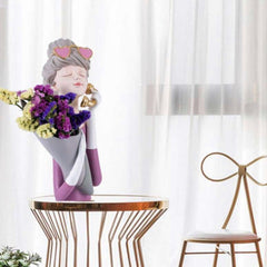 Scultura Mezzo Busto Donna Portafiori con Cornetta Telefono - YCY-Z012