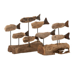 Scultura 5 pesci su base tronco in legno naturale - 11312