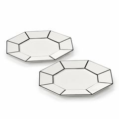 Set 2Pz. Piatto da Colazione in Porcellana Bianco/Nero– Collezione Carte Blanche - Annebet Philips Per Serax