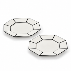 Set 2Pz. Piatto da Dessert in Porcellana Bianco/Nero – Collezione Carte Blanche - Annebet Philips Per Serax