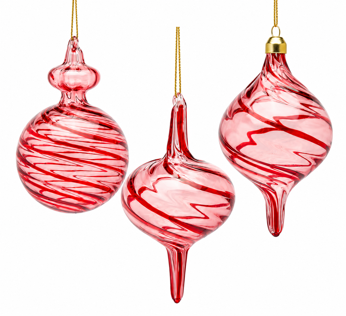 Set 3 Addobbi Vortex EDG Enzo De Gasperi in vetro rosso con palla trottola e fuso