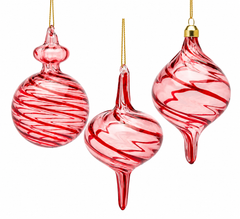 Set 3 Addobbi Vortex EDG Enzo De Gasperi in vetro rosso con palla trottola e fuso