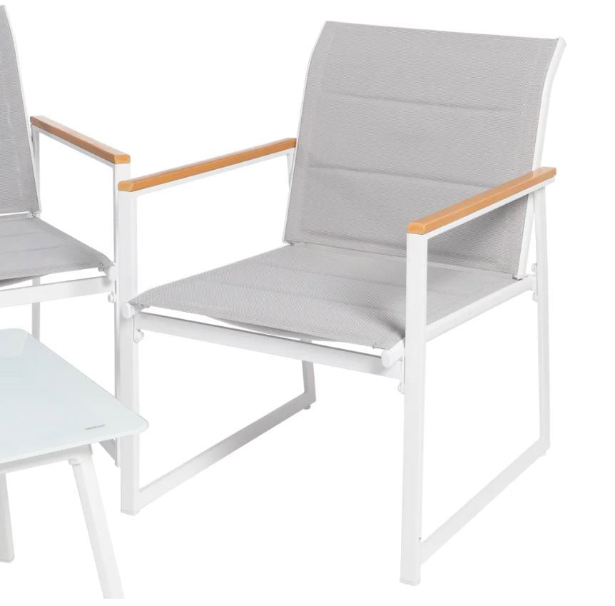 Ixia - Set Da Giardino in Alluminio Bianco 4 Pezzi - Divano 2 Poltrone Tavolino in Alluminio Bianco con Vetro temperato - 603926