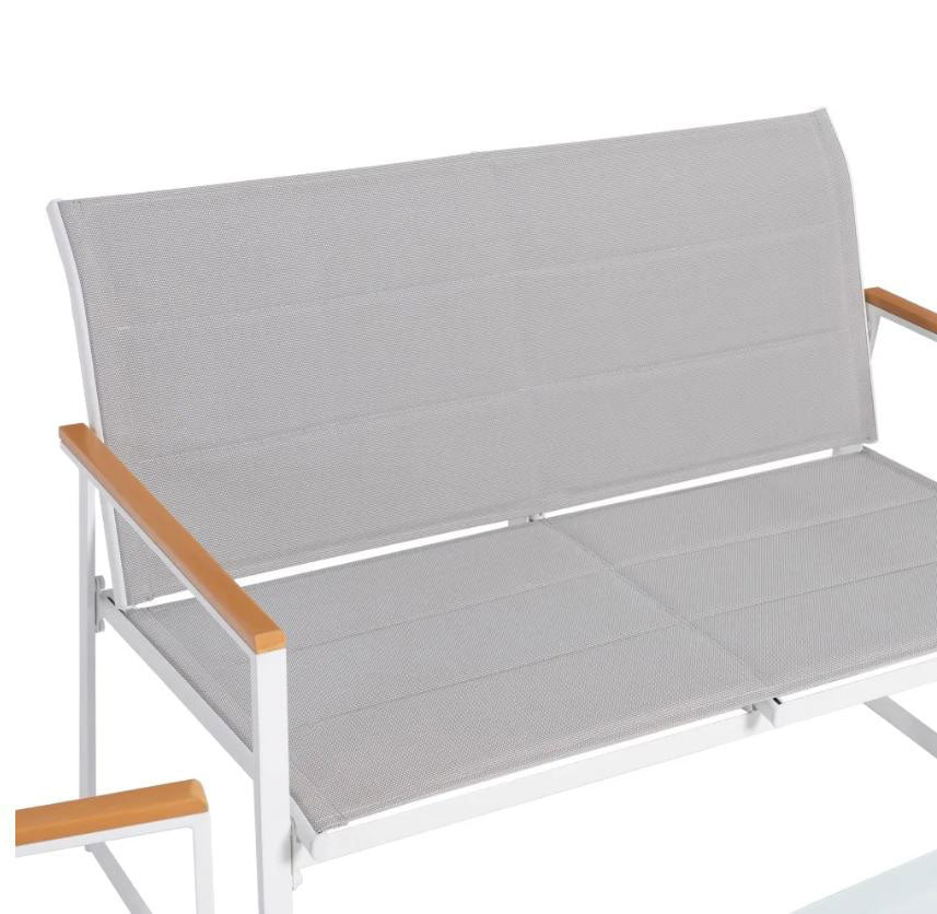 Ixia - Set Da Giardino in Alluminio Bianco 4 Pezzi - Divano 2 Poltrone Tavolino in Alluminio Bianco con Vetro temperato - 603926