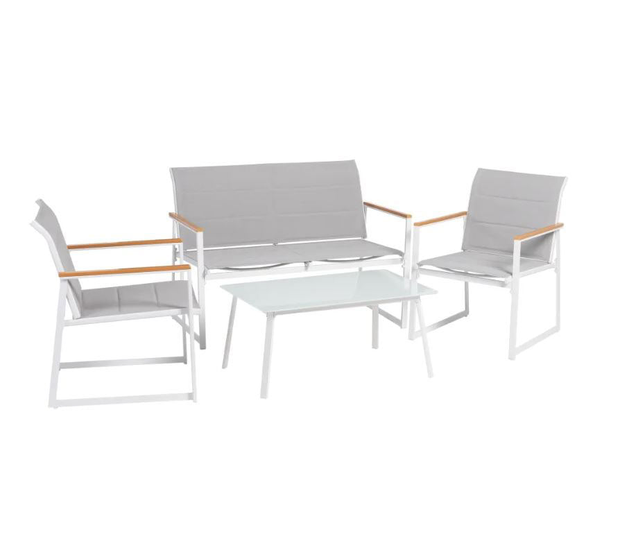 Ixia - Set Da Giardino in Alluminio Bianco 4 Pezzi - Divano 2 Poltrone Tavolino in Alluminio Bianco con Vetro temperato - 603926