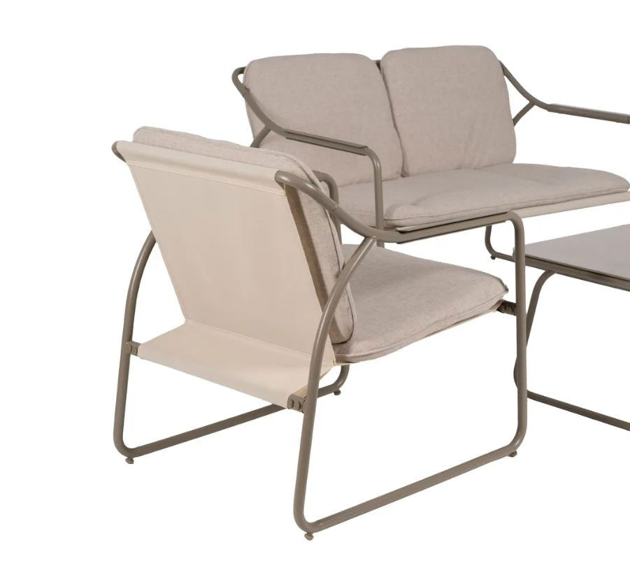Ixia - Set Da Giardino in Acciaio Grigio 4 Pezzi - Divano 2 Poltrone Tavolino con Vetro Temperato - 614443