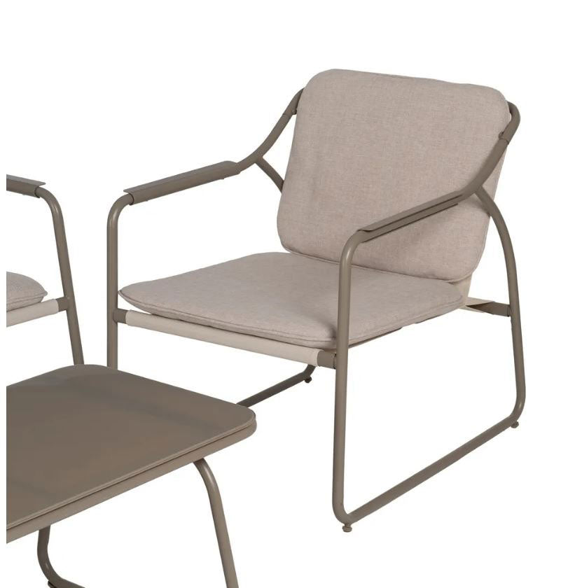 Ixia - Set Da Giardino in Acciaio Grigio 4 Pezzi - Divano 2 Poltrone Tavolino con Vetro Temperato - 614443