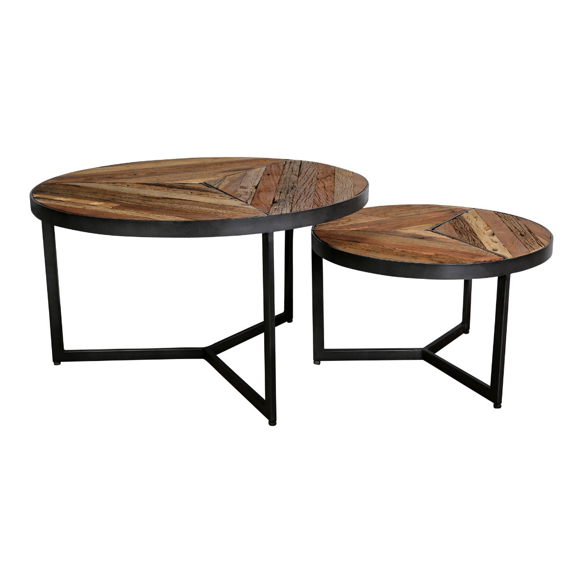 Danyon | Set 2Pz tavolini da caff&egrave; in legno riciclato e ferro - 695920