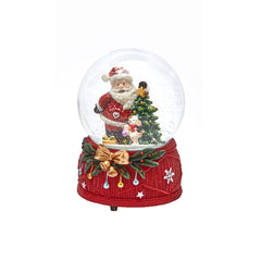 Sfera Acqua Babbo Natale con Albero Carillon con Base Festone H15 X D10 - 685720-A