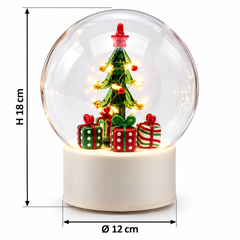 Sfera Twist natalizia EDG Enzo De Gasperi in vetro con albero di Natale illuminato a LED e pacchi regalo multicolor, altezza 18 cm e diametro 12 cm 