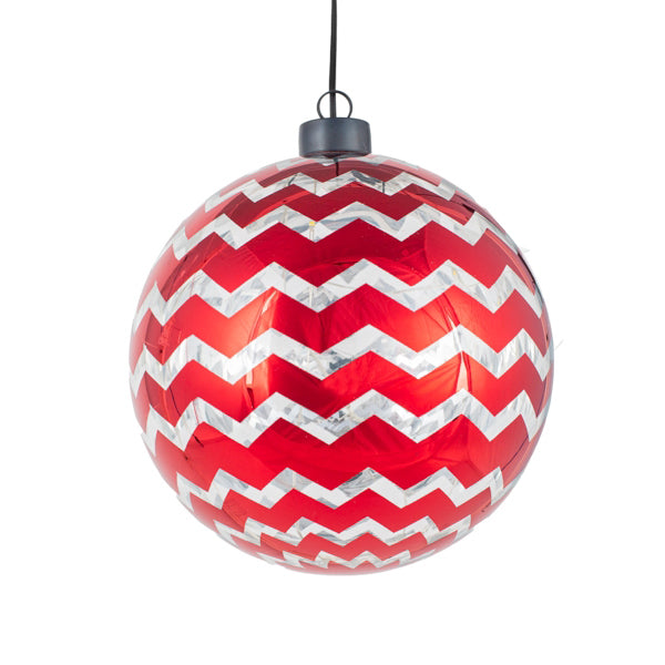 Sfera in vetro a righe rosse con luce LED a batteria da appendere – D15 cm