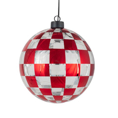 Sfera in vetro a scacchi rossi con luce LED a batteria da appendere – D15 cm