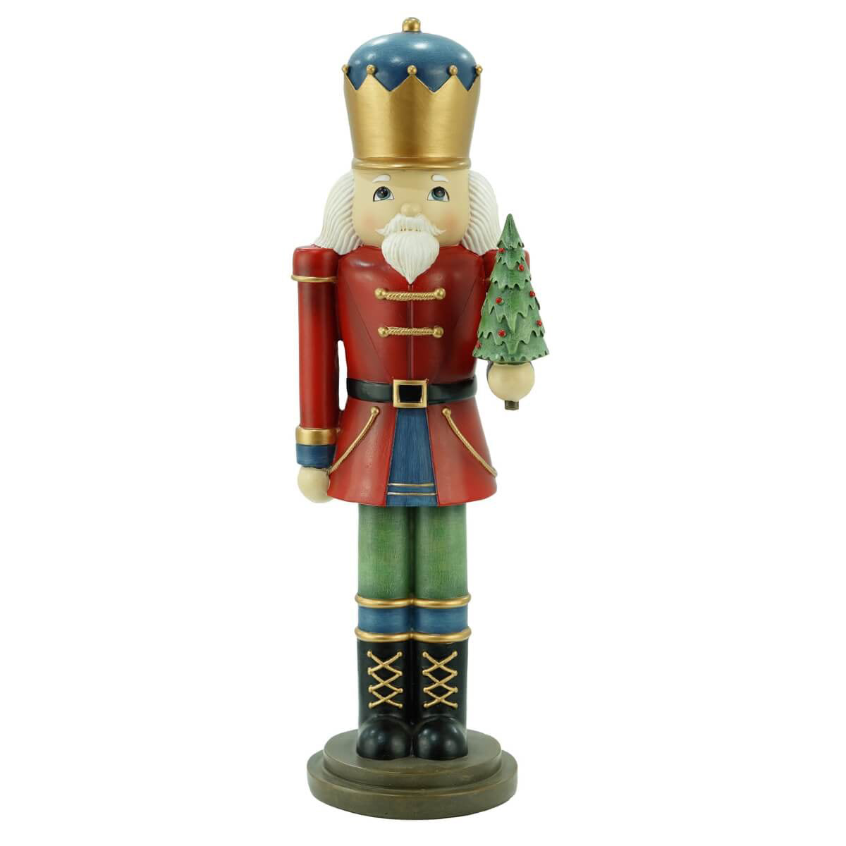 Soldatino Schiaccianoci in Resina con Giacca Rossa e Corona Blu e Oro H 38,3 cm