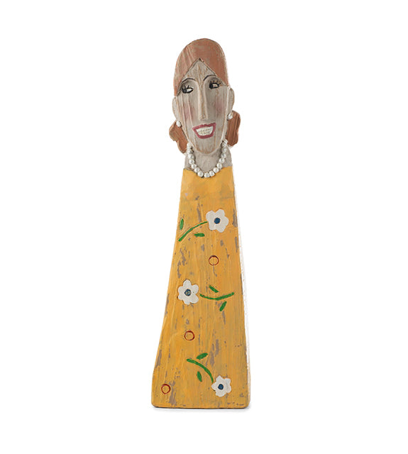 Statuetta donna in poliresina con abito giallo : Statuette divertenti raffiguranti persone - 2201404