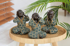 Set 3 statuette monaci zen non sento, non vedo, non parlo H21 - 11644
