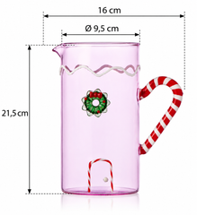 Brocca rosa Sweet & Candy con manico a bastoncino di zucchero rosso e bianco Ichendorf Milano con dimensioni