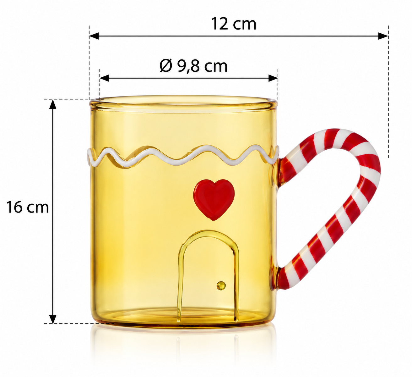 Mug giallo Sweet & Candy con manico a bastoncino di zucchero Ichendorf Milano con dimensioni 