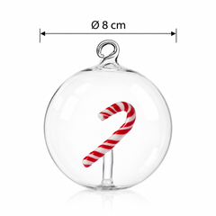 Palla di Natale Sweet & Candy Bastoncino di Zucchero Ichendorf Milano in vetro trasparente diametro 8 cm