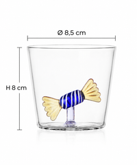 Tumbler Sweet & Candy con caramella gialla e azzurra in vetro Ichendorf Milano H 8 cm Ø 8,5 cm