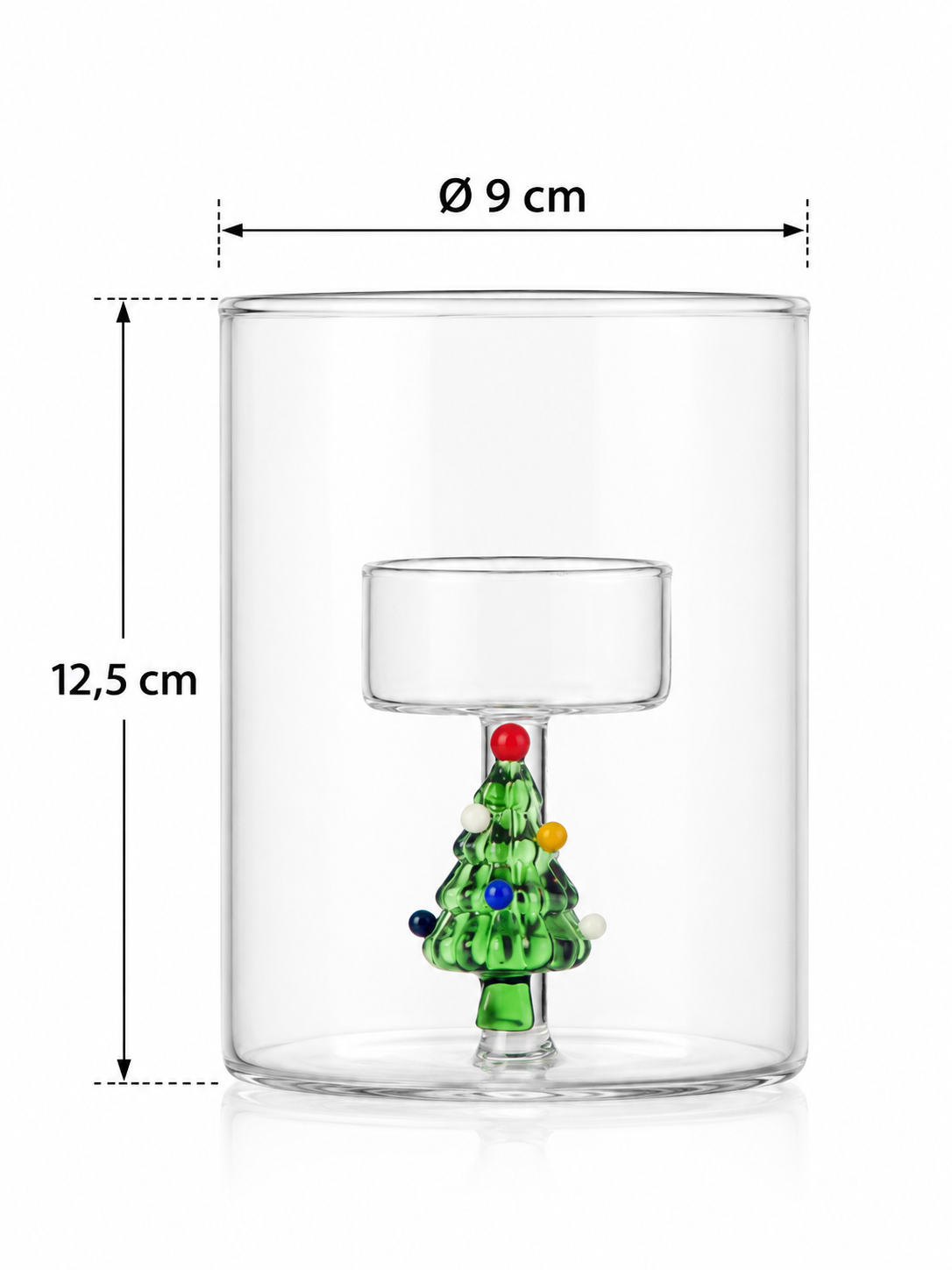 Tealight Christmas Tales Ichendorf Milano con Albero di Natale in vetro verde e palline colorate H12,5 Ø9 cm