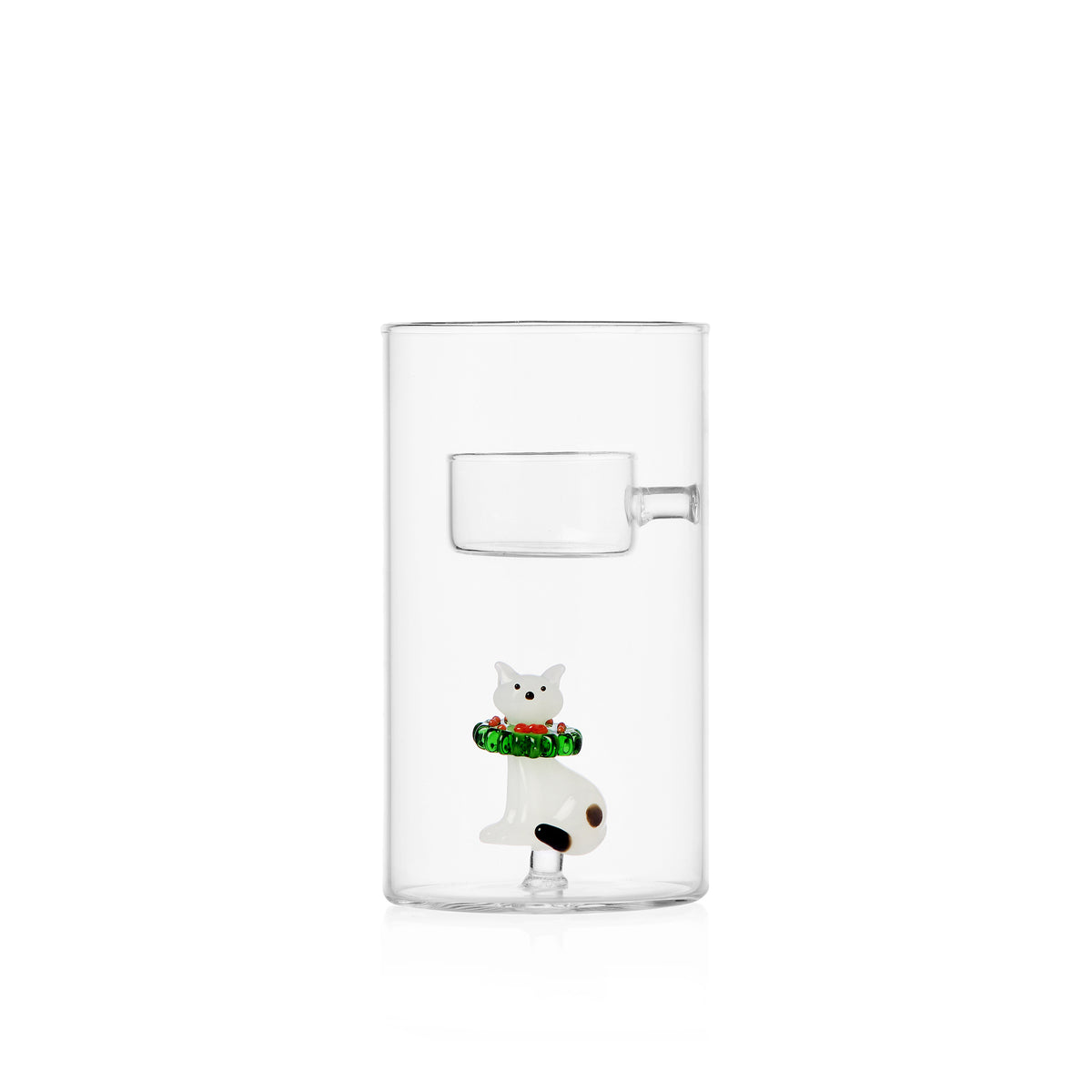 Tealight Tabby Cat Christmas Ichendorf Milano in vetro con gatto bianco e ghirlanda natalizia