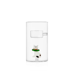 Tealight Tabby Cat Christmas Ichendorf Milano in vetro con gatto bianco e ghirlanda natalizia