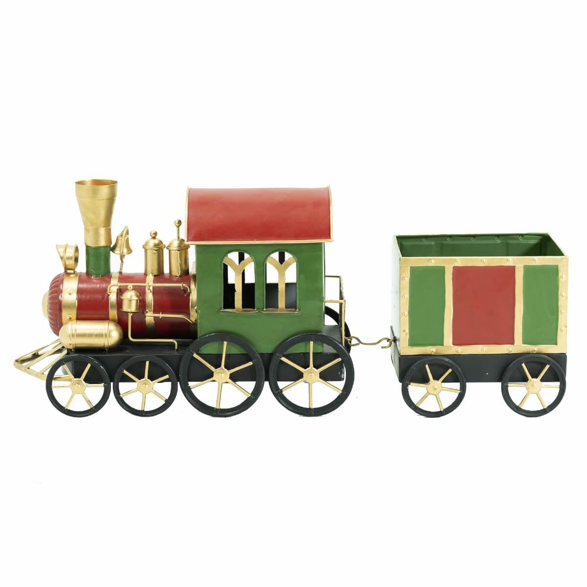Trenino Natalizio Decorativo in Metallo Rosso e Verde 52,5×24,5×16,5 cm