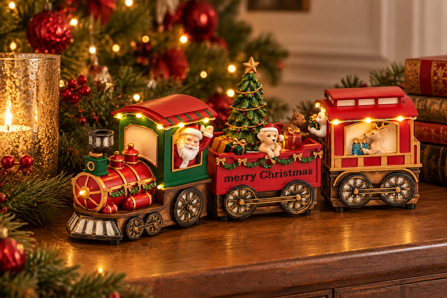Treno Natalizio con Babbo Natale LED e musica EDG Enzo De Gasperi ambientato in atmosfera natalizia