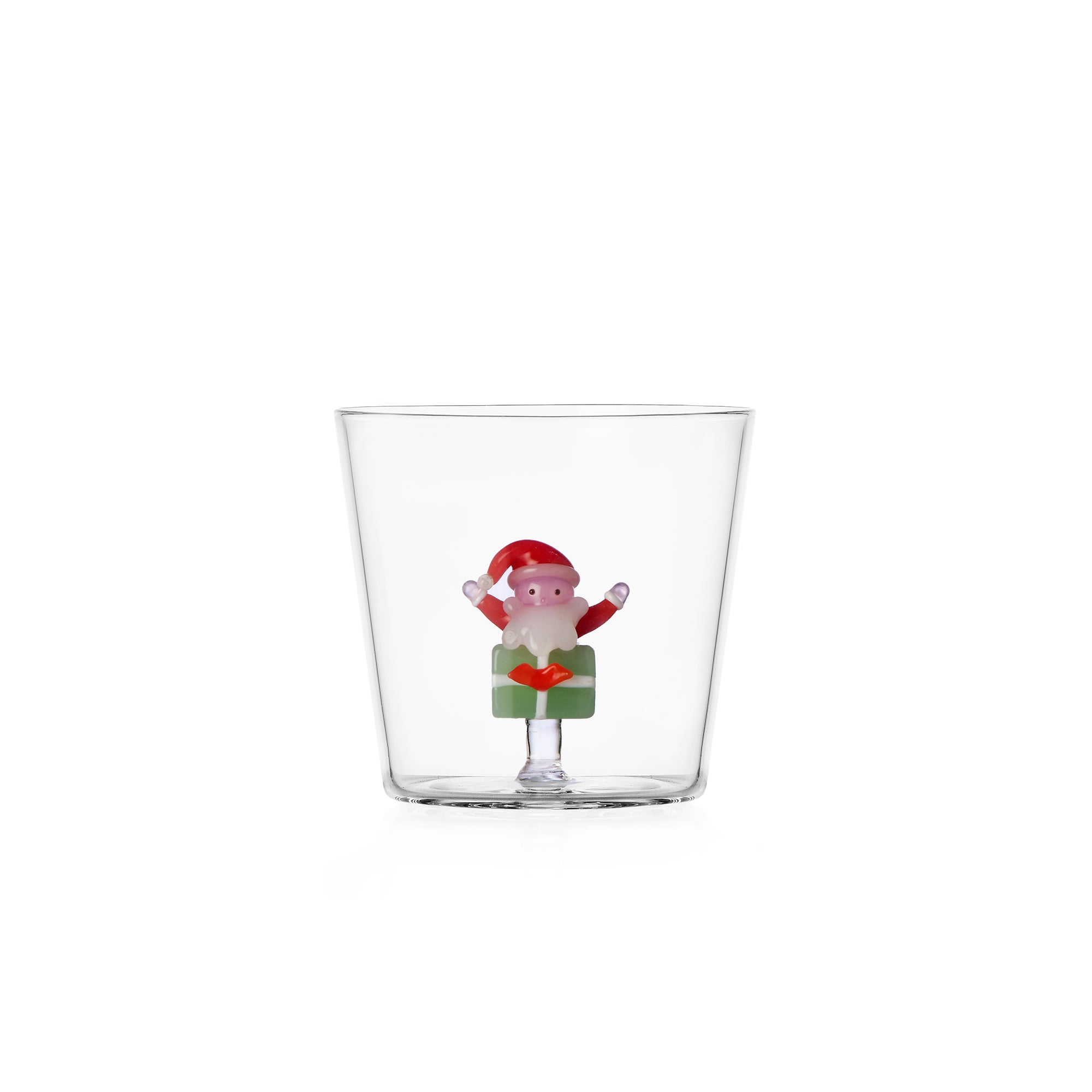 Tumbler Christmas Tales Ichendorf Milano con Babbo Natale su pacco regalo verde in vetro