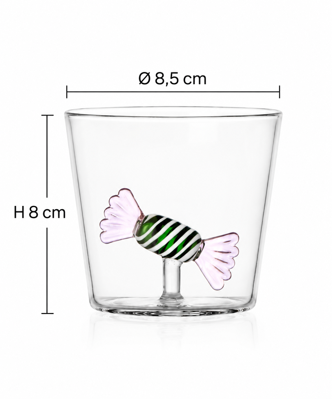 Tumbler Caramella Verde e Rosa Sweet & Candy Ichendorf Milano in vetro borosilicato con misure 