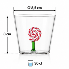 Tumbler Ichendorf Milano Sweet & Candy con lecca-lecca rosso e verde in vetro H8 D8.5 Cm