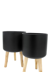 Vaso in metallo nero su piedi in legno  - CONFIG0170